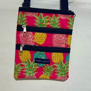 Simply Southern 3 zipper cross body bag pink pineapple print